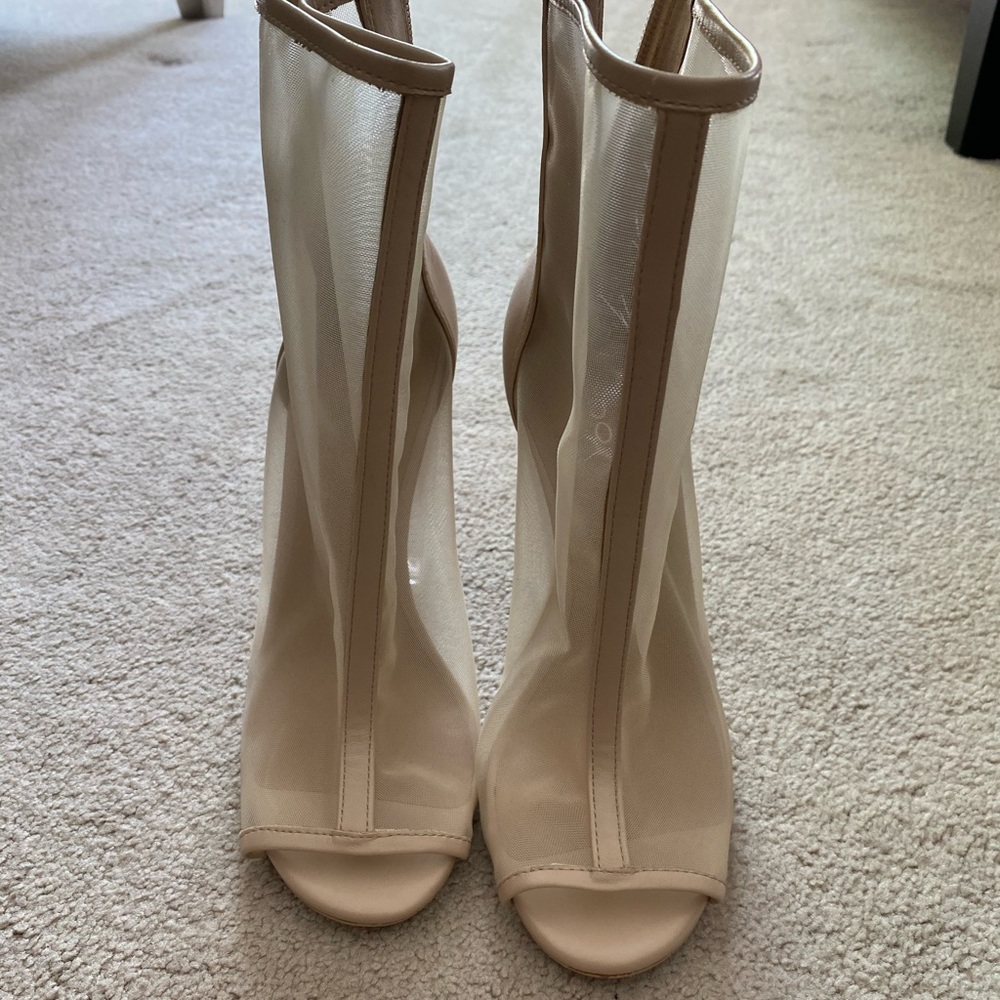 Aldo Mesh bootie with clear heel.